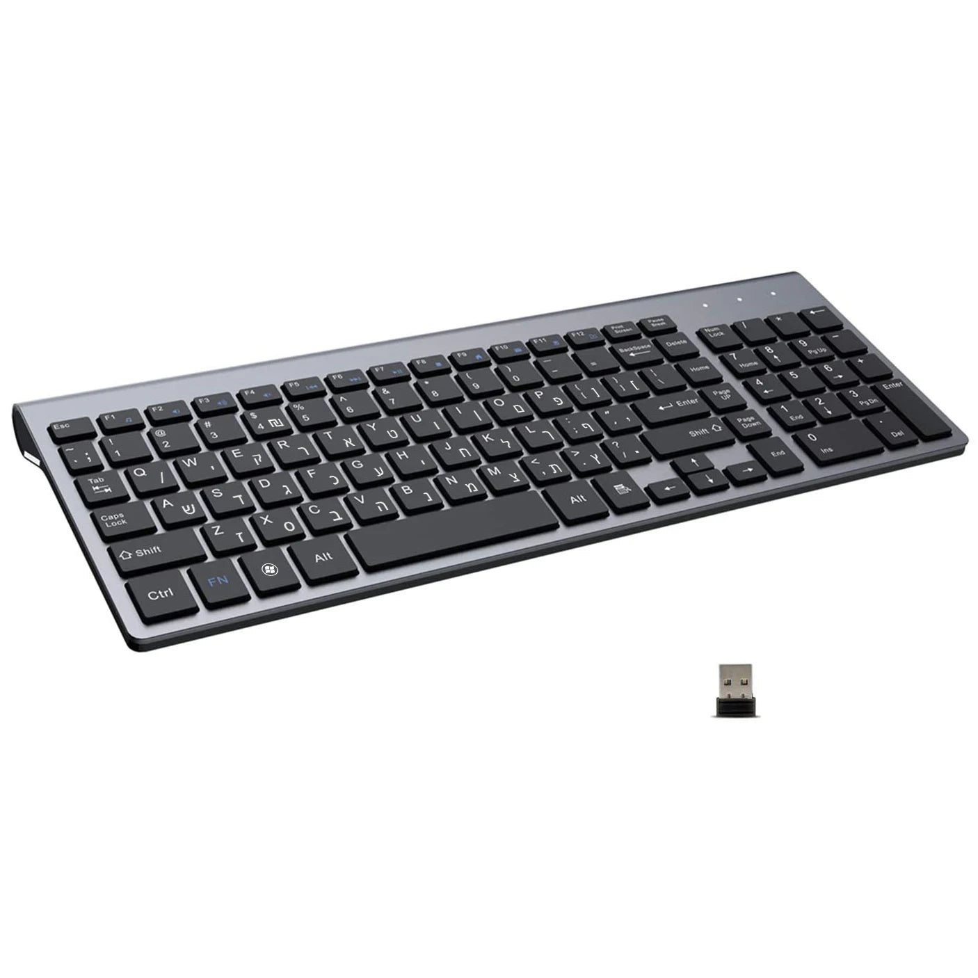 Hebrew English Characters Low Noise 101 Keys Slim Wireless Keyboard 2.4G Compact Keyboard for Laptop Windows PC Desktop Smart TV