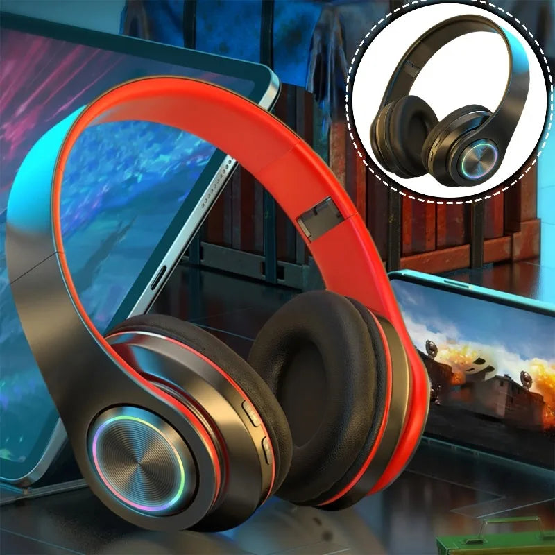 Wireless Over Ear Headphones - Active Noise Canceling, Deep Bass, LED Light, Portable Folding Design for Music, Sports & Games