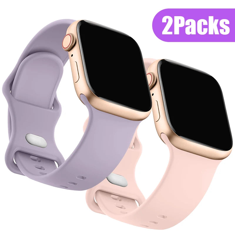 2Pcs Nice Silicone Strap For Apple Watch Band Women Series 10/9/8/7/6/5/4/3/2/1 SE for iwatch 38mm-41mm 42mm 44mm 45mm 49mm