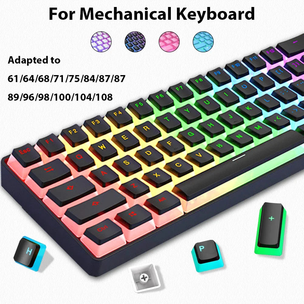 129 Keys Pudding Keycaps PBT Double Shot RGB Gaming Keyboard Keycaps For 61 68 84 87 96 98 100 104 108 Keys Mechanical Keyboard